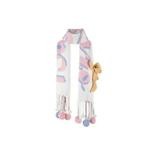 13De Marzo Plush Bear Weave Knit Ball Scarf White