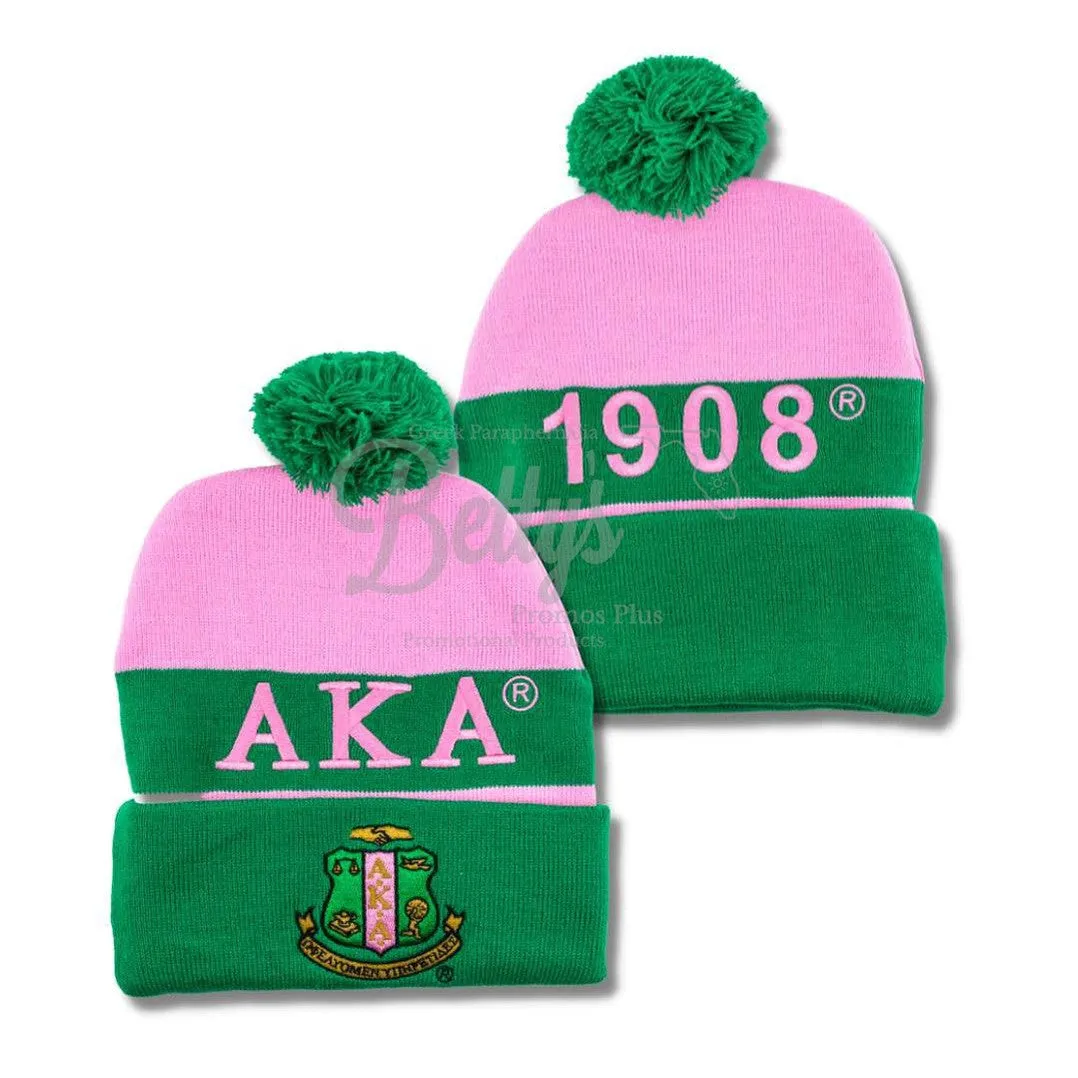 Alpha Kappa Alpha AKA 1908 Embroidered Shield Knit Crest Beanie