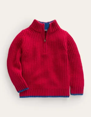 Chunky Half Zip Jumper-Red