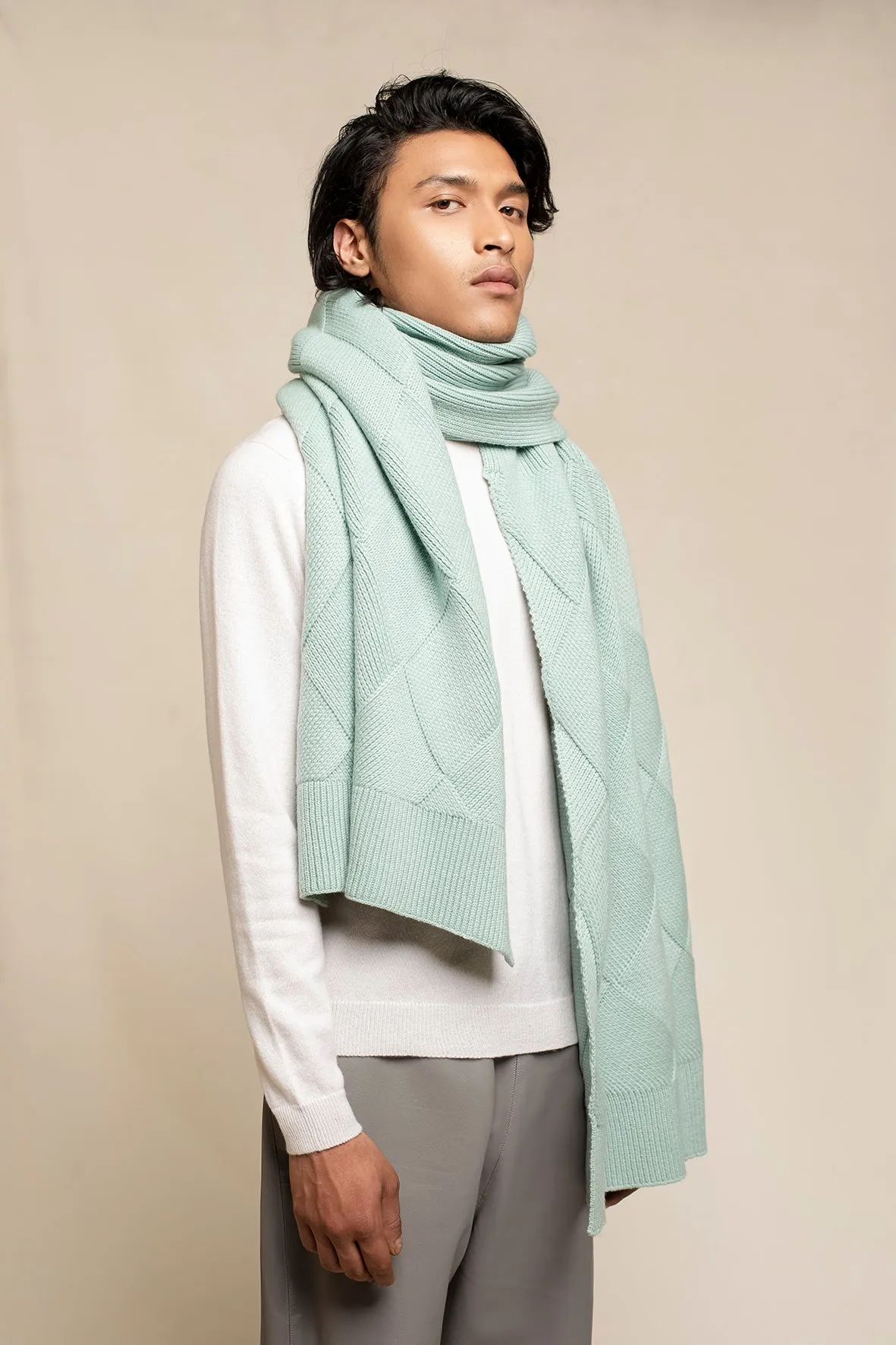 Chunky Lattice Knitted Wool Cashmere Scarfs