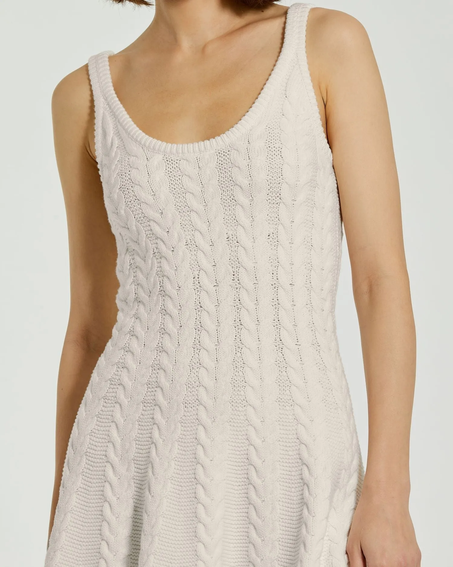 Cream Sleeveless Cable Knit Fit and Flare Mini Tank Dress