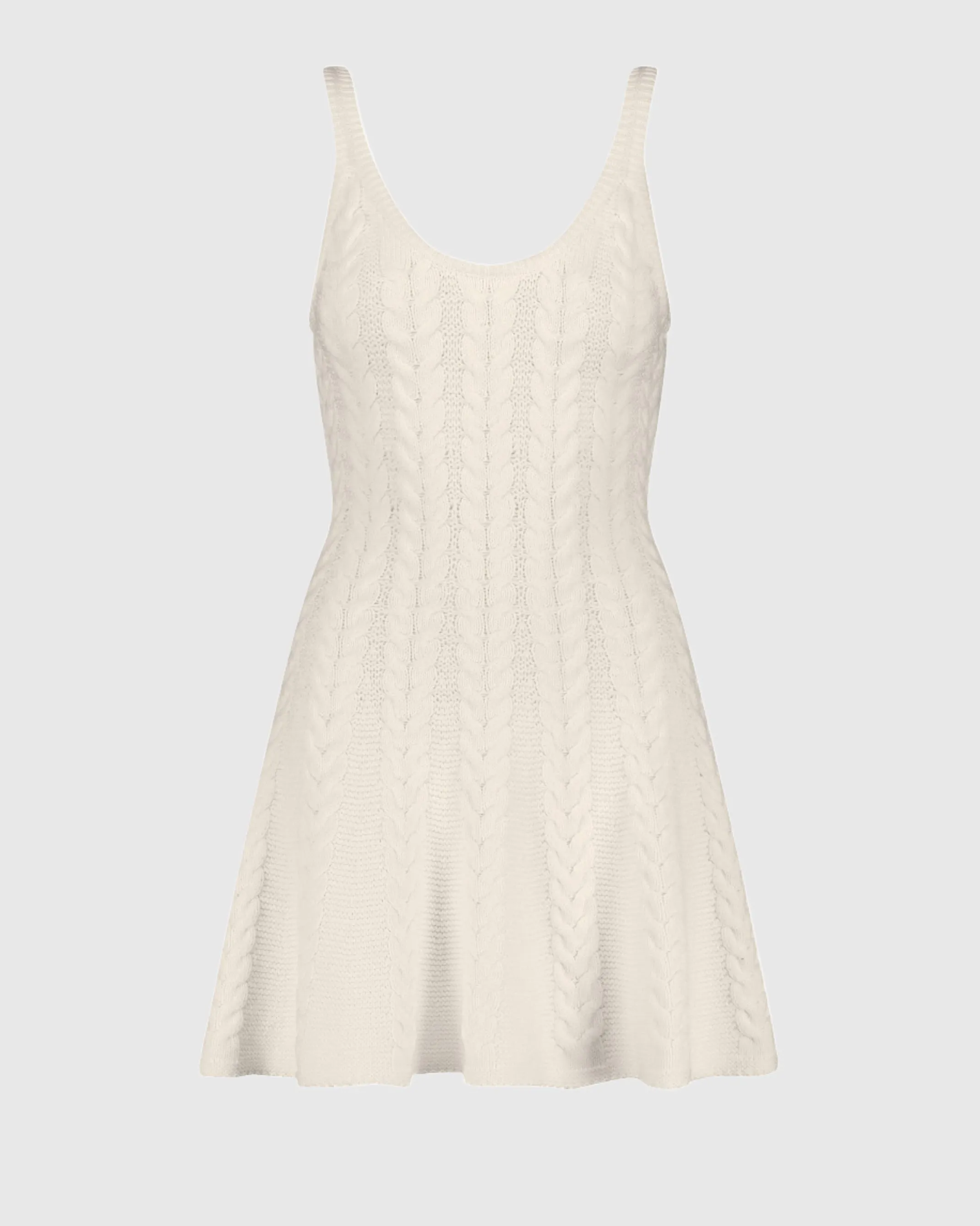 Cream Sleeveless Cable Knit Fit and Flare Mini Tank Dress