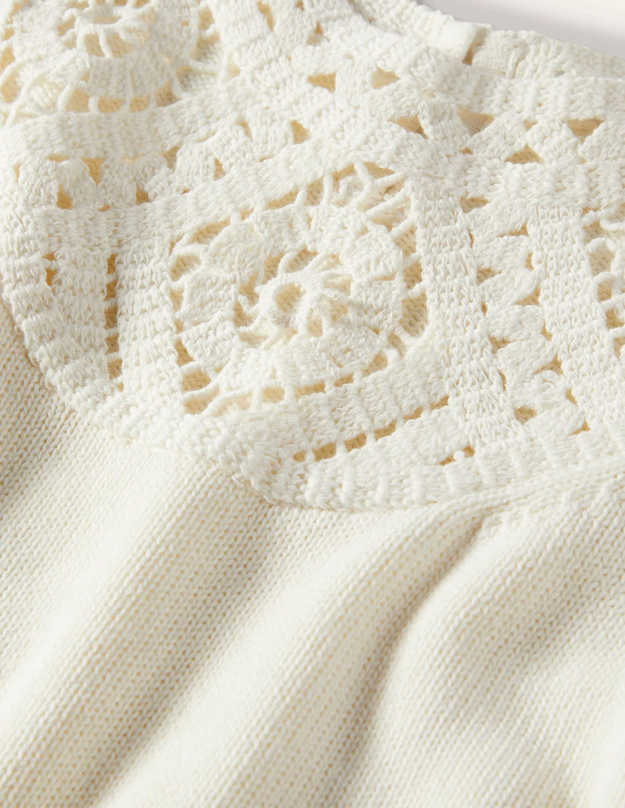 Crochet Detail Knitted T-shirt-Ivory