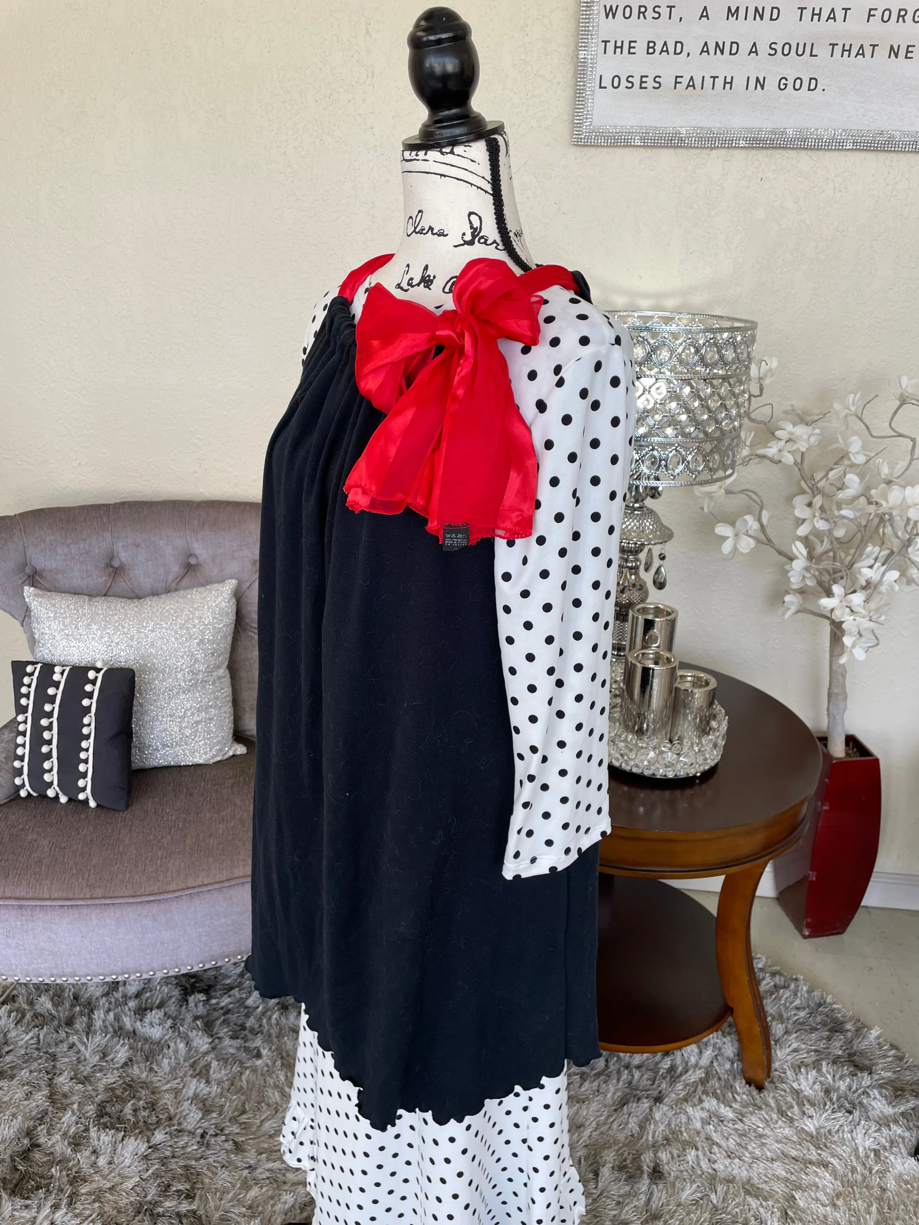 Isabella Black with Red Tie Scarf-Style Tunic/Top