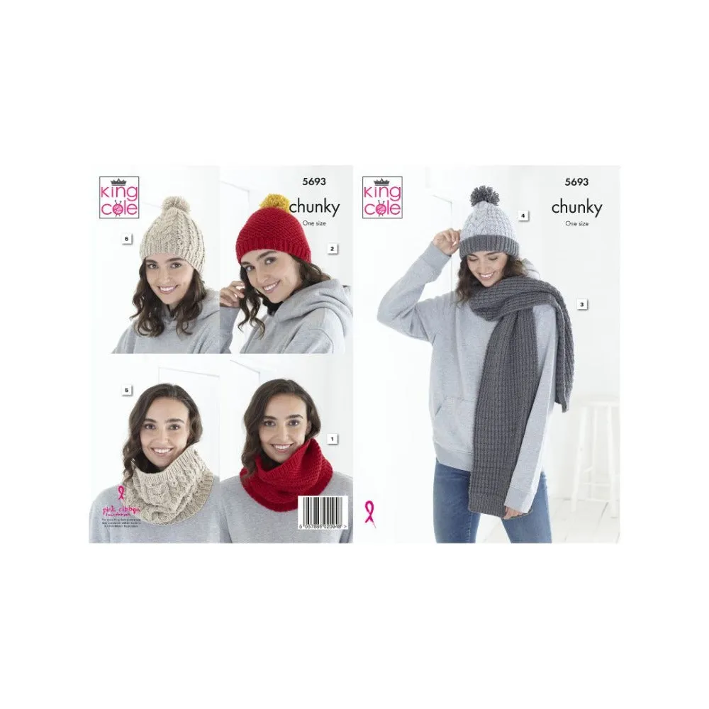 King Cole Hat, Snood and Scarf Chunky Knitting Pattern 5693