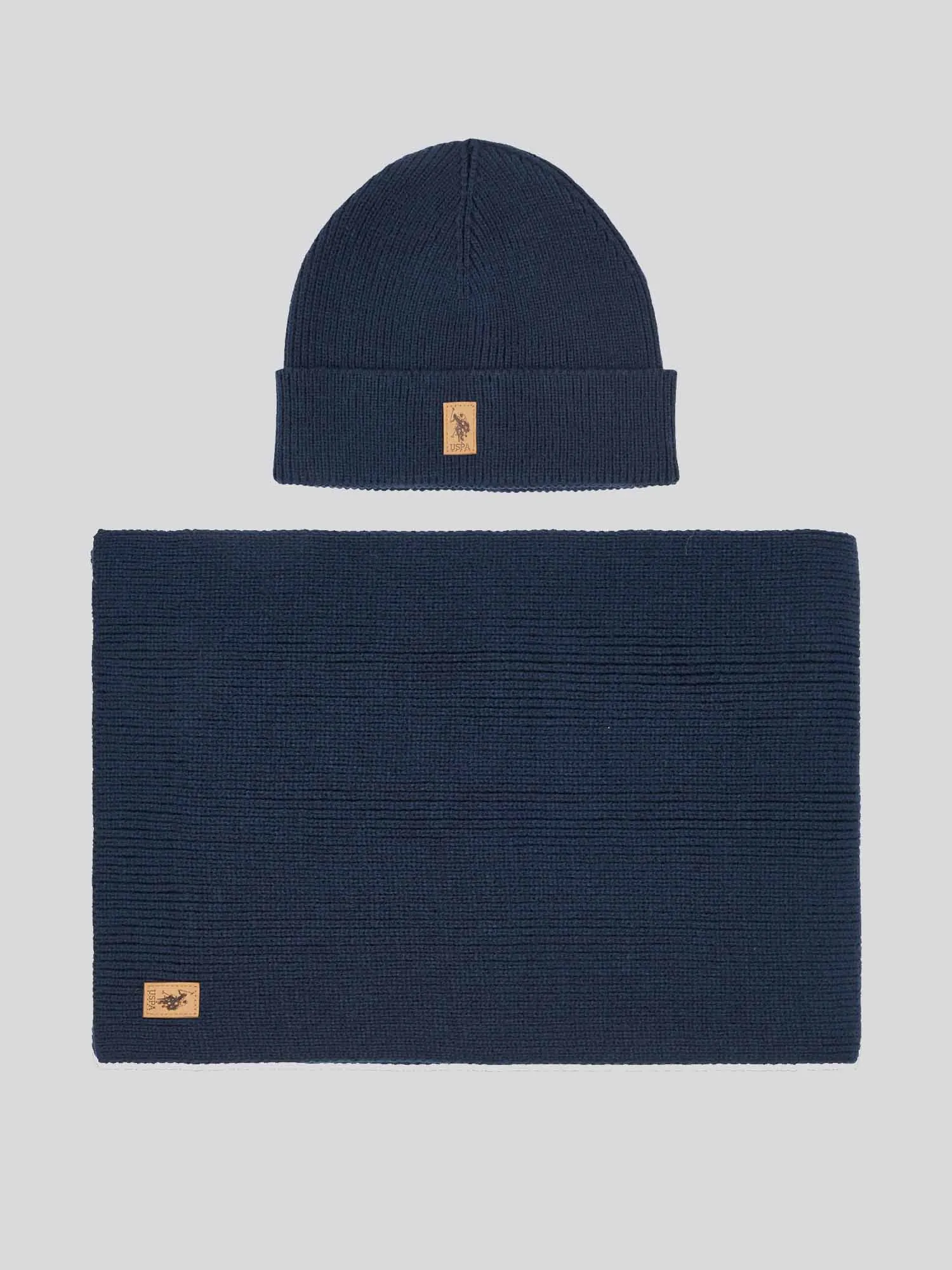 Mens Luxury Rib Knit Beanie & Scarf Box Set in Dark Sapphire Navy