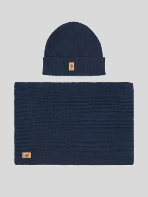 Mens Luxury Rib Knit Beanie & Scarf Box Set in Dark Sapphire Navy