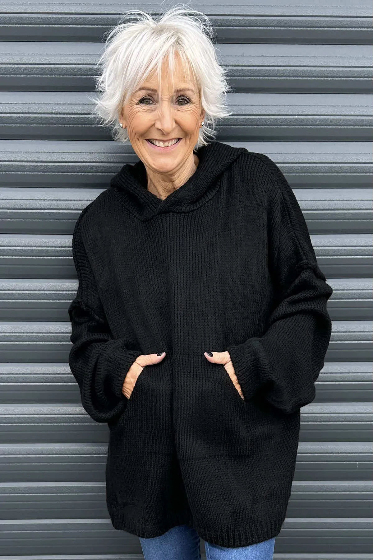 Minerva Hooded Knitted Jumper Black