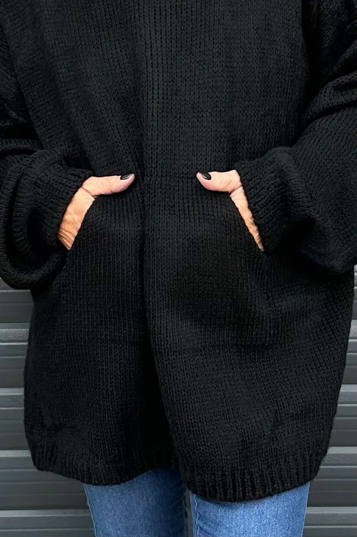 Minerva Hooded Knitted Jumper Black